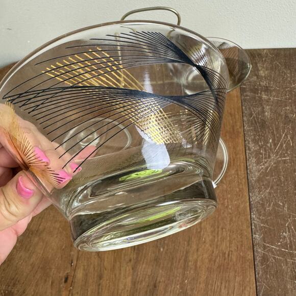 MCM Vintage Retro black gold design glass containers in metal condiment holder - Picture 7 of 10